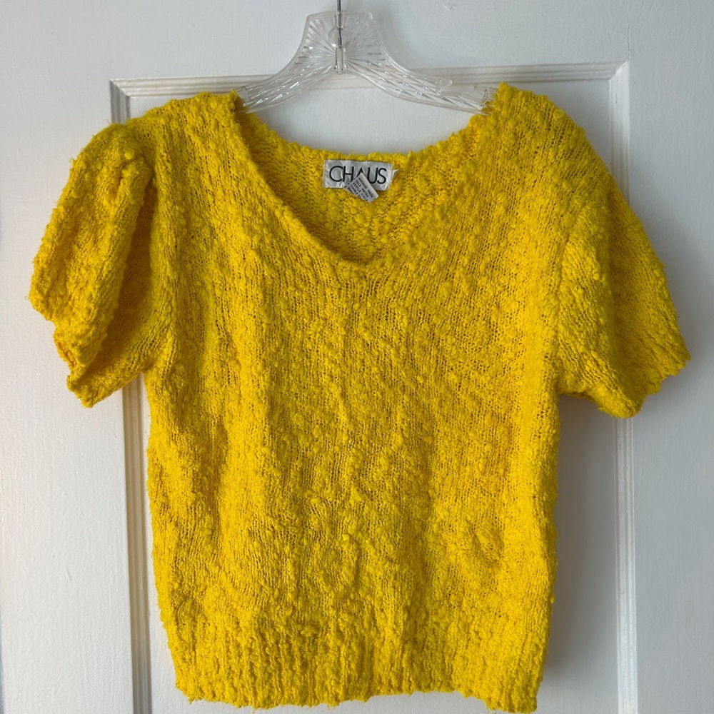 Yellow cropped knit sweater